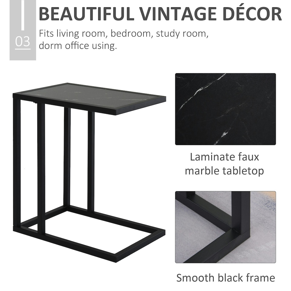 image 1 of HOMCOM C Shape Side Table w/ Wood-Effect Top Black