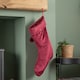 image 8 of 70cm Hanging Burgundy Velour Star Print Christmas Stocking with Pom Poms