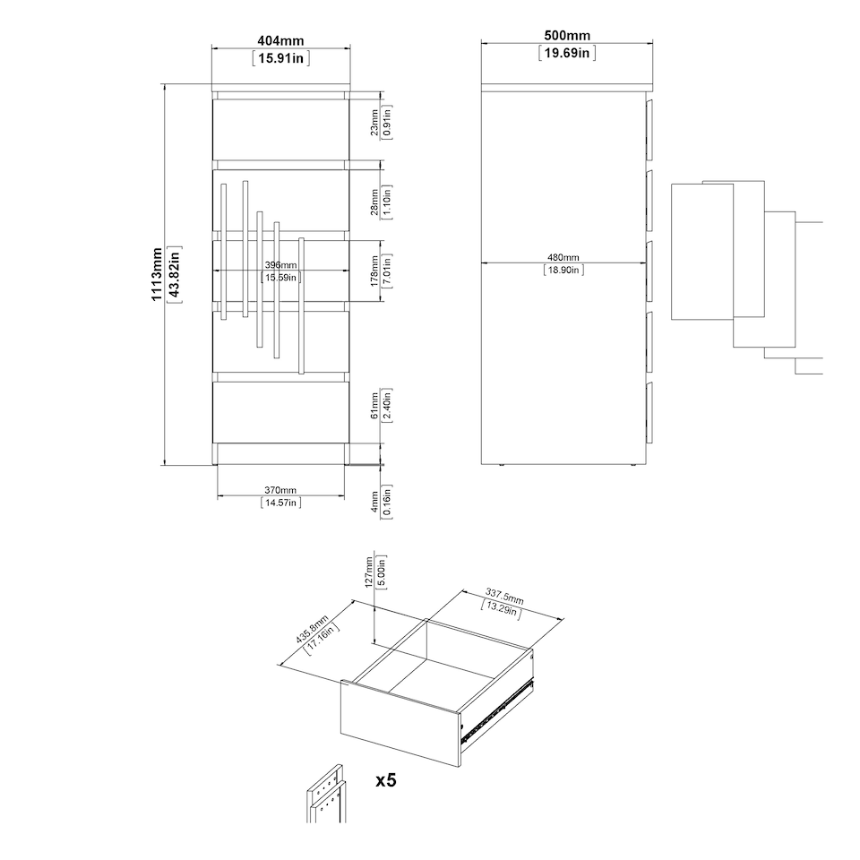 image 1 of Naia Narrow Chest of 5 Drawers in Black Matt