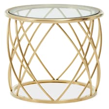 Interiors by Premier Stylish Gold Side Table with Clear Glass, Luxurious Gold Finished Bedside Table, Contemporary Round Table Gold