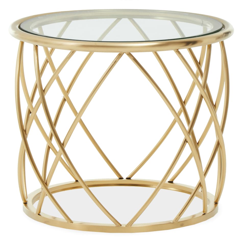 image 1 of Interiors by Premier Stylish Gold Side Table with Clear Glass, Luxurious Gold Finished Bedside Table, Contemporary Round Table Gold