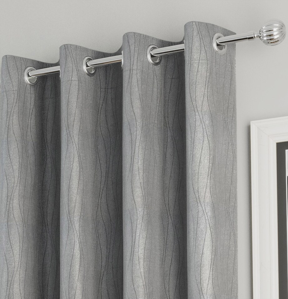 image 1 of Enhanced Living Goodwood Silver Thermal, Energy Saving, Dimout Eyelet Curtains with Wave Pattern (PAIR) - 46 x 72 inch (117x183cm)