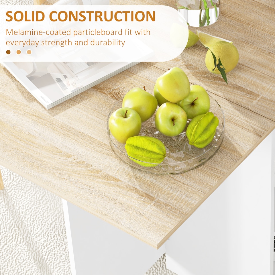image 1 of HOMCOM Foldable Dining Table, Drop Leaf Table with Storage for Kitchen, Oak