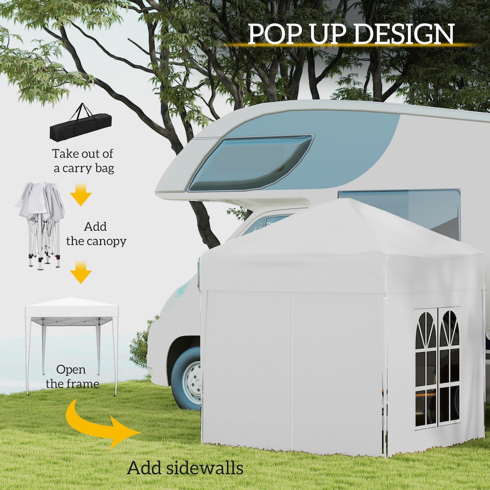image 1 of Outsunny 2 x 2 m Garden Pop Up Gazebo, Wedding Party Tent Marquee, Water Resistant Awning Canopy with Sidewalls, Windows, Carry Bag, White