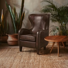 Dark Coffee Leather Armchair,Accent Chair, Leather Upholstered Lounge Chair,Wingback Ocassional Chair | Brown