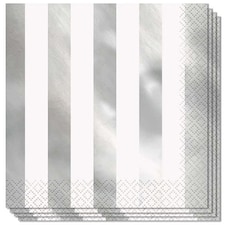 Silver Foil Stripes Luncheon Napkins 2Ply 33cm - Pack of 16