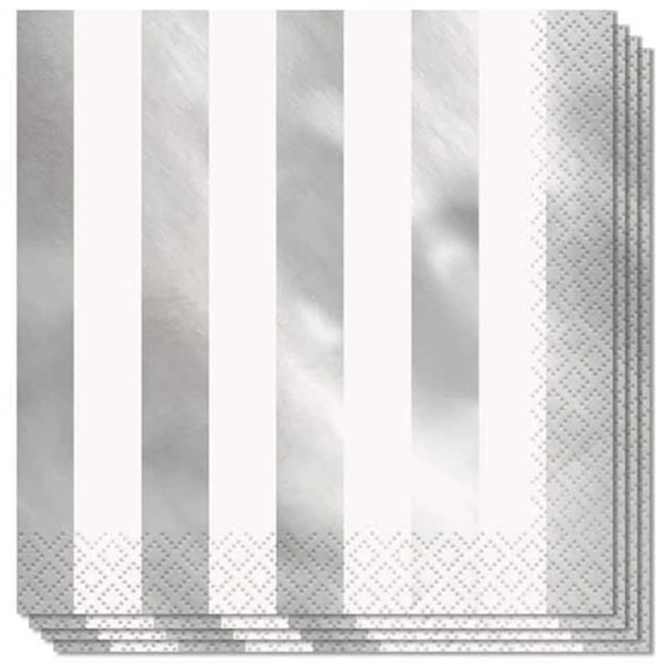 Silver Foil Stripes Luncheon Napkins 2Ply 33cm - Pack of 16