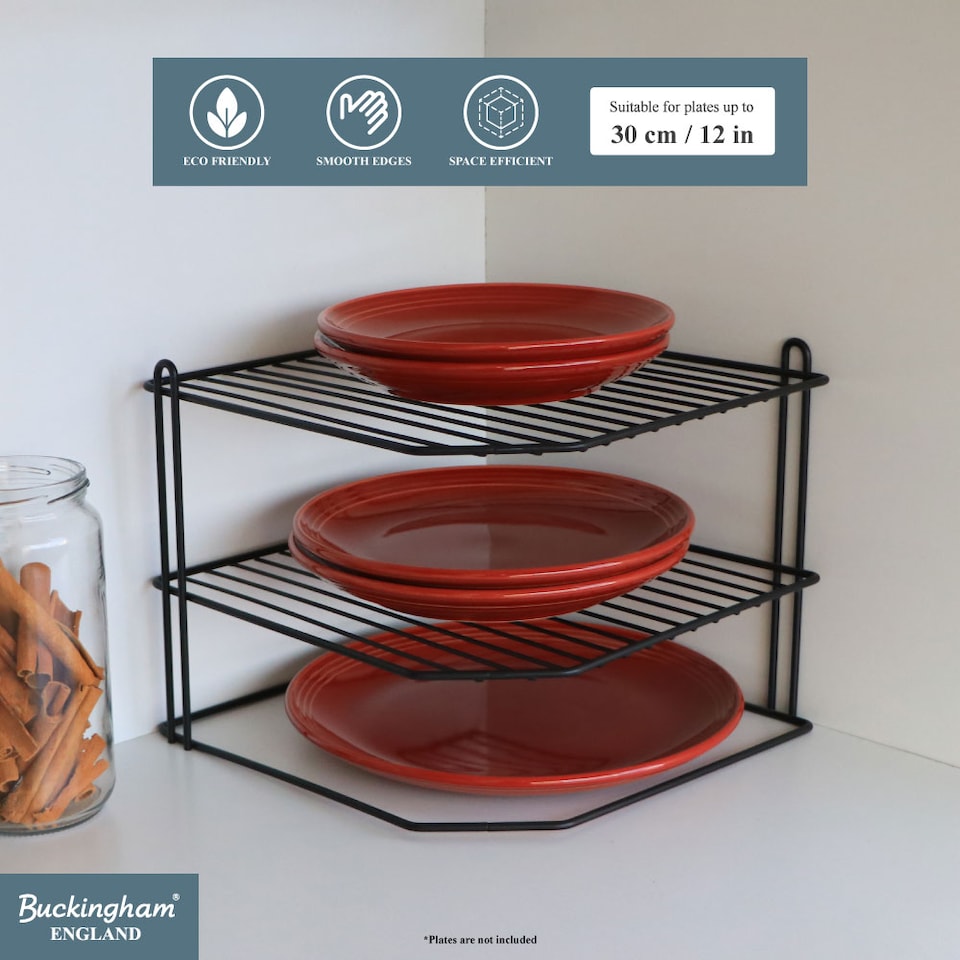 image 1 of Buckingham 3 Tier Kitchen Plate Organising Rack 28 cm , Black