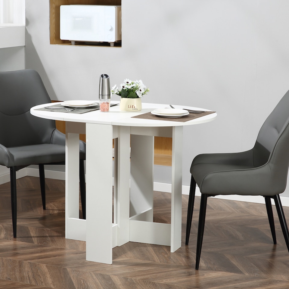 image 1 of HOMCOM Folding Dining Table, Space-saving Drop Leaf Table for Small Space, Kitchen, Dining Room, White