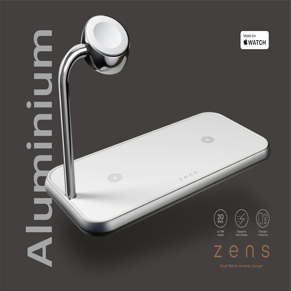 image 1 of Zens Dual+Watch Wireless Charger (incl. Wall Charger) - white