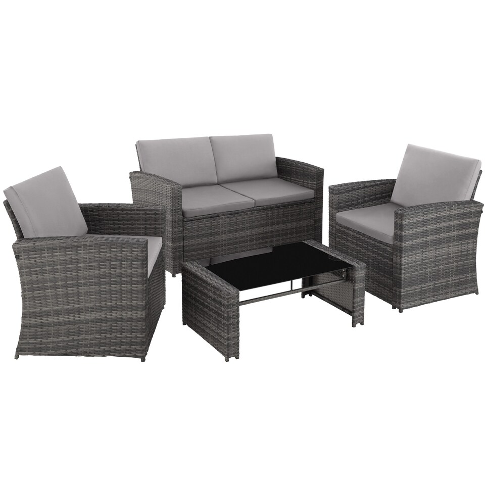 image 1 of Garden Furniture Set Jesolo - 2 armchairs, 1 sofa,  and coffee side table | Grey | grey/light grey | 122 x 70 x 76 cm | 1