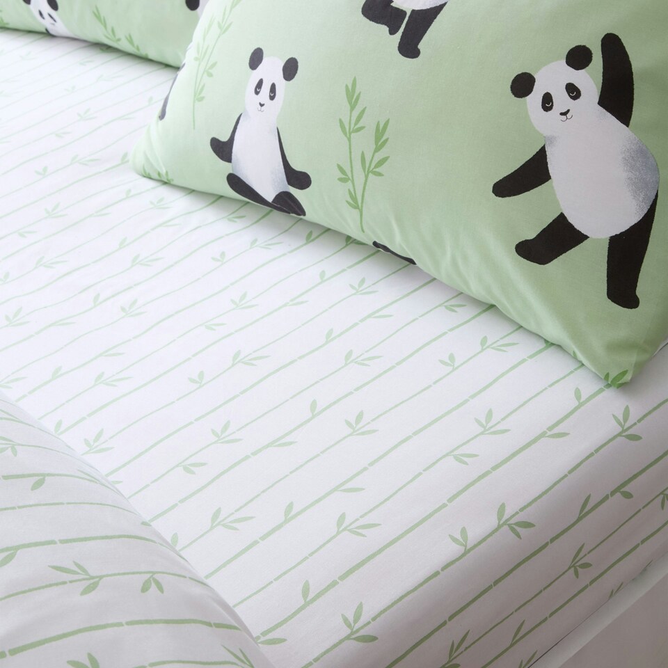 image 1 of Catherine Lansfield Kids Panda Paws Double Fitted Sheet Green