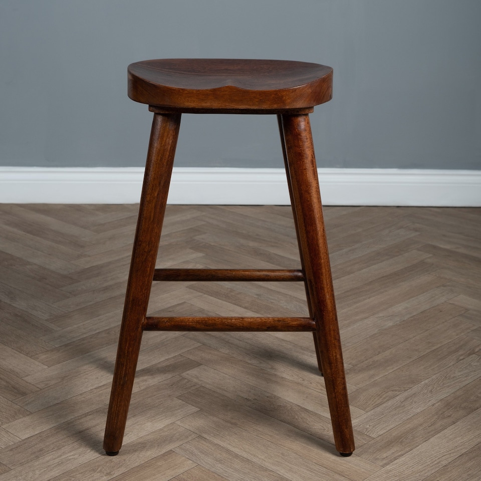 image 1 of Solid Mango Wood Dark Breakfast Bar Kitchen Pub Café Stool Wooden H 68 x W 38 x D 38 cm
