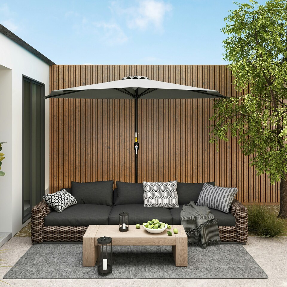 image 1 of Outsunny 2.7m Metal Frame Garden Furniture Parasol Half Round Umbrella Grey Grey | Light Grey