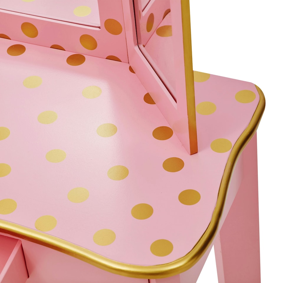 image 1 of Teamson Kids Gisele Polka Dot Vanity with Mirror & Stool, Pink/Rose Gold
