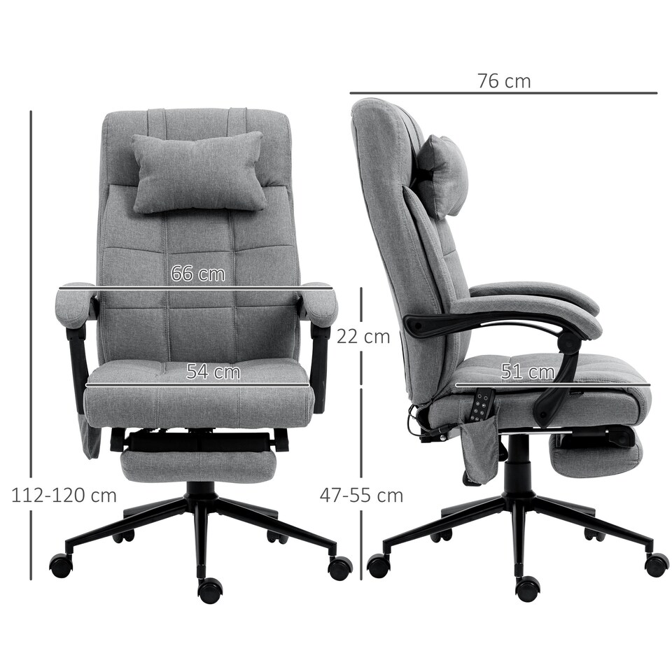 image 1 of Vinsetto Fabric Vibration Massage Office Chair with Heat, Head Pillow, Grey