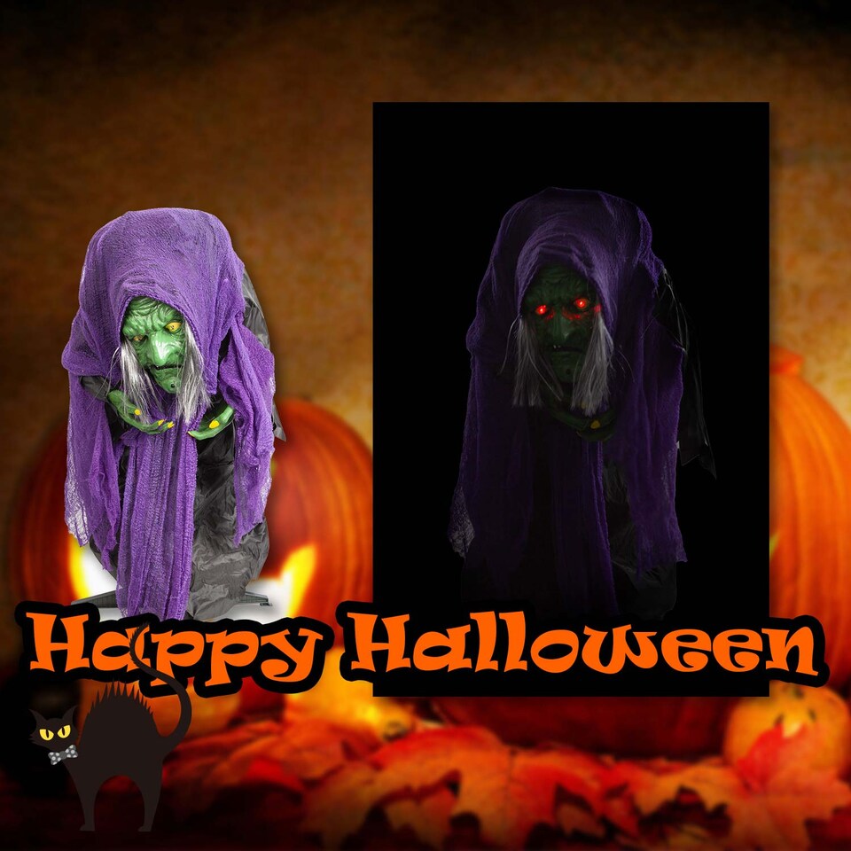 image 1 of vfm-estore Halloween Animated Witch Decoration, 91 x 25 cm, Purple