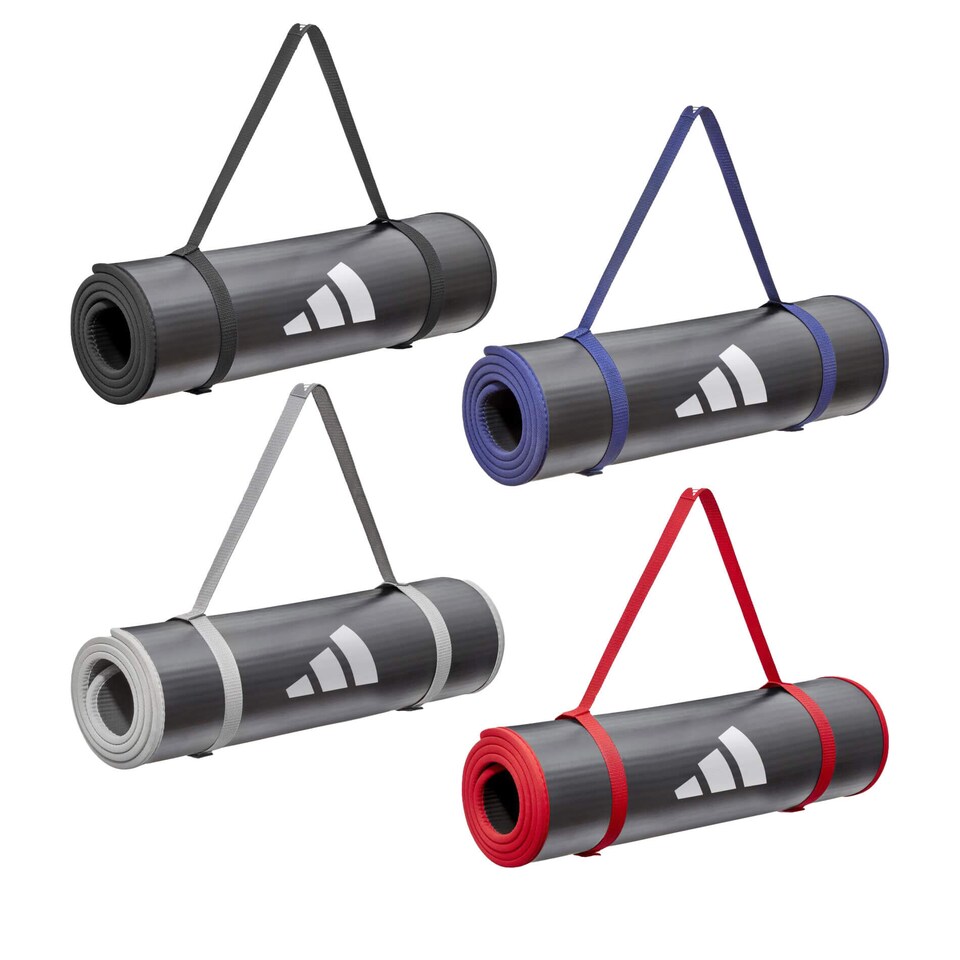 image 1 of Adidas 10mm NBR Training Mat — Cushioned, Non-slip Yoga & Exercise Mat with Carry Strap. | Black | Black | 183cm (L) x 61cm (W) x 1cm (H)