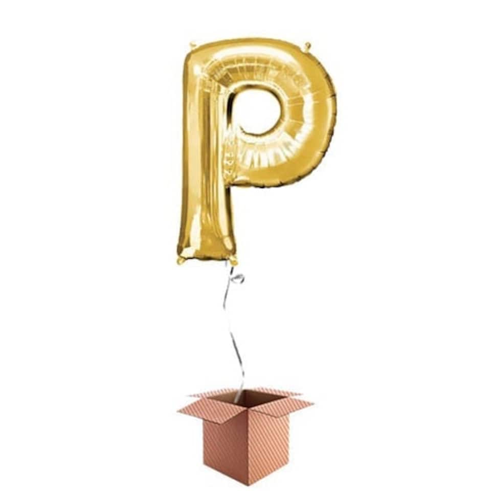 Gold Letter P Helium Foil Giant Balloon - Inflated Balloon in a Box