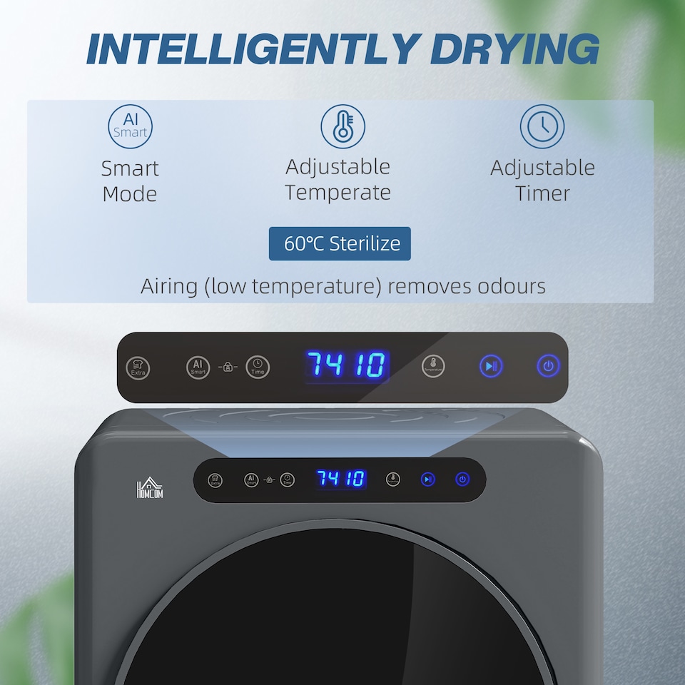 image 1 of HOMCOM 4kg Vented Tumble Dryer, 1000W Compact Freestanding Front Tumble Dryer with Stainless Steel Tub, Timer, 6 Heat Settings, Small Portable Clothes Drying Machine, Grey