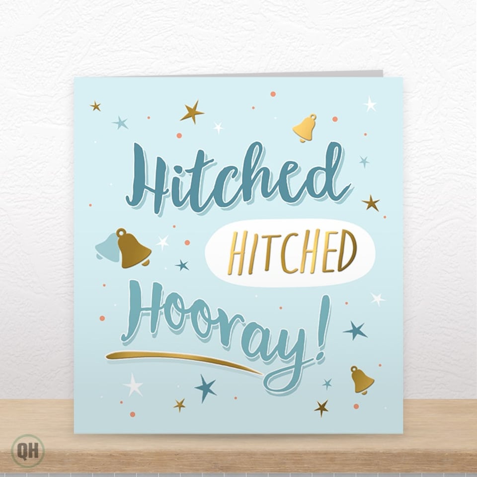 image 1 of Hitched Hitched Hooray! - Funny Wedding Card
