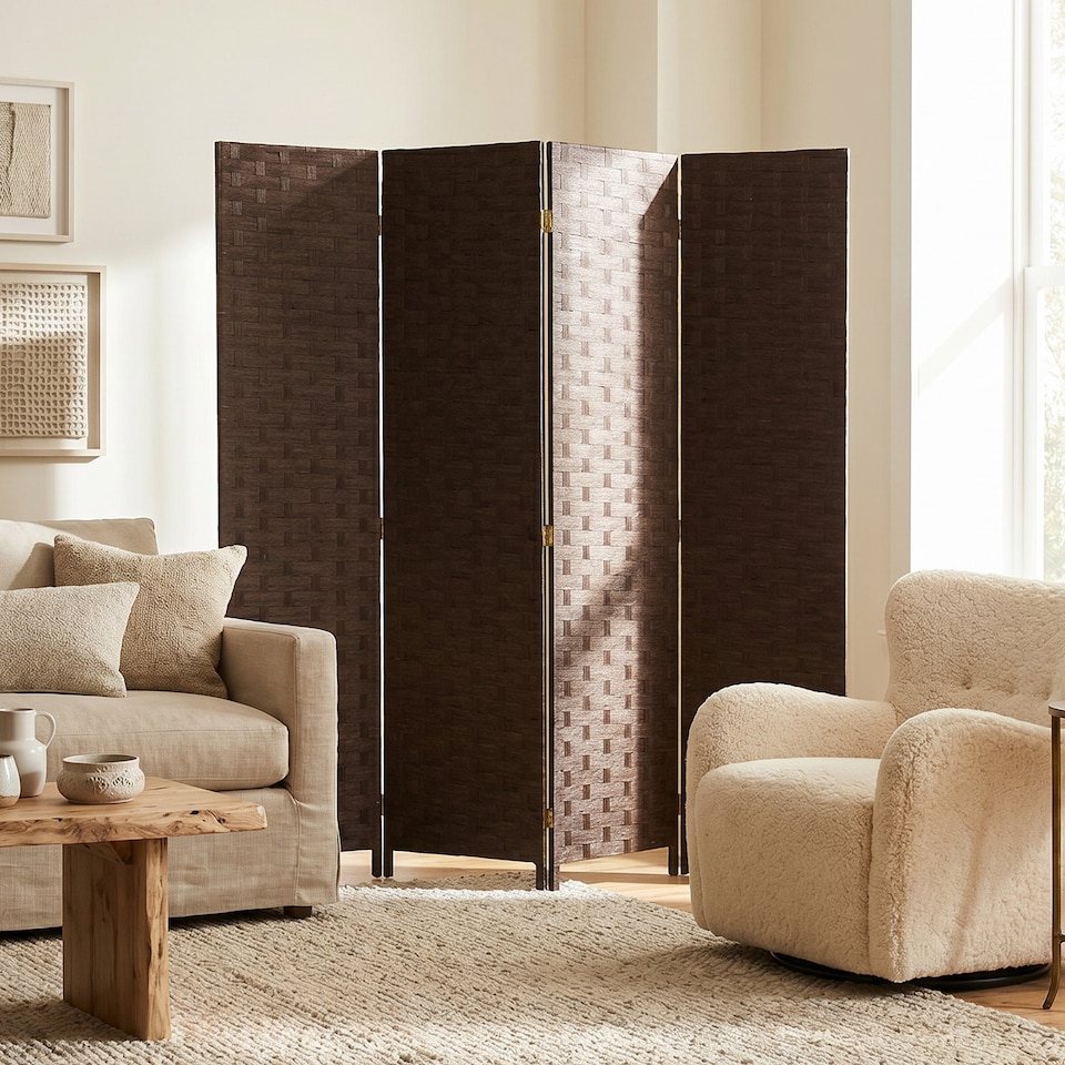 image 1 of HOMCOM 4 Panel Folding Room Divider, Privacy Screen with Panels, Dark Brown
