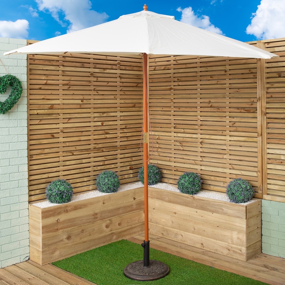 image 1 of Samuel Alexander 2.7m Outdoor Wooden Garden Parasol Sun Shade with Carry Bag in Cream