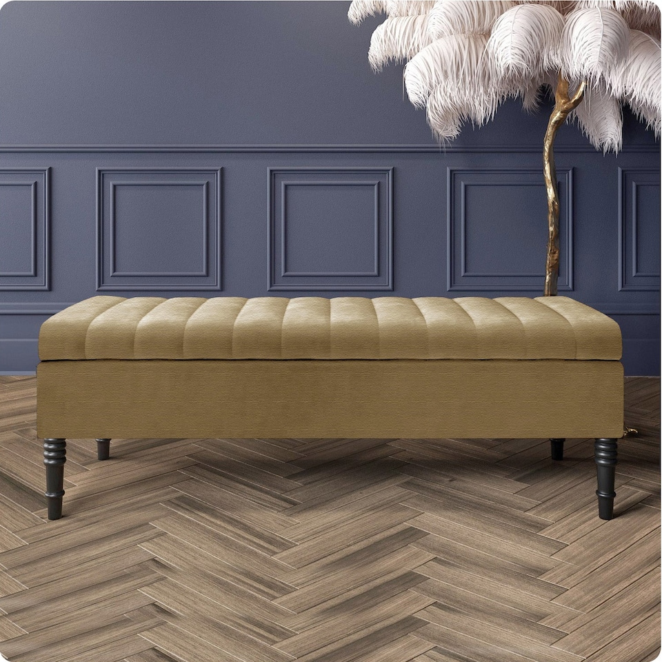 image 1 of Safar 180cm Ottoman Storage Bench - Naples Shoe Bench - Brown Lined Upholstery Storage Footstool
