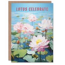 Lotus Let Us Celebrate Wordplay Pond Flower Congratulations Card