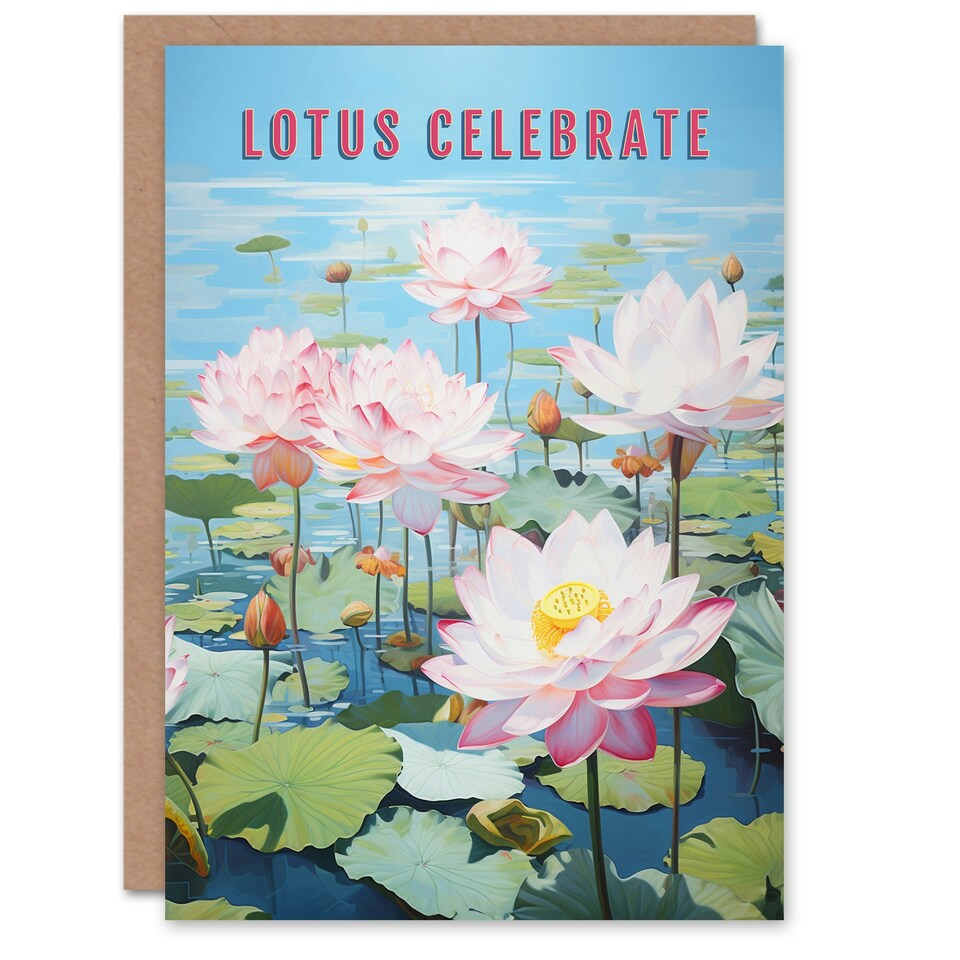 image 1 of Lotus Let Us Celebrate Wordplay Pond Flower Congratulations Card