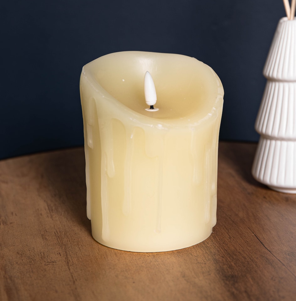 image 1 of 13x9cm Battery Operated Realistic Candle with Melted Effect & Dancing LED Flame