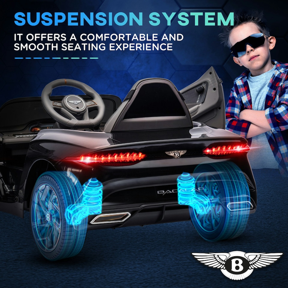image 1 of HOMCOM Bentley Bacalar Licensed 12V Kids Electric Ride-On w/ Remote - Black
