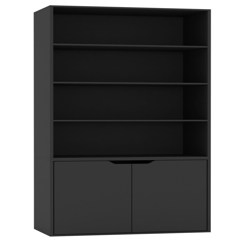 image 1 of 6-Tier Bookcase with 2-Doors Black | Unit Colour: Black