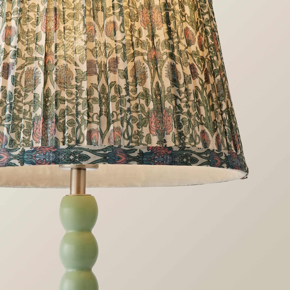image 1 of ValueLights Bobbin Green Table Lamp Floral Pleated Shade