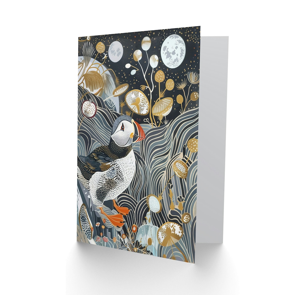 image 1 of Arctic Bird Animal Puffin Lover Surreal Night Bold Him Her Birthday Card