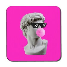 Plaster statue,  David's head in pixel glasses (Coaster)
