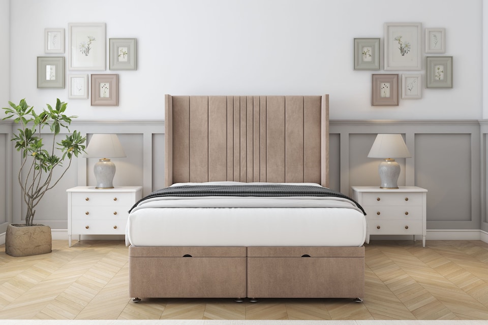 image 1 of Sloomy Hargrave Mink Naples Ottoman Bed With Mattress With 54" Wingback Headboard 4' Small Double