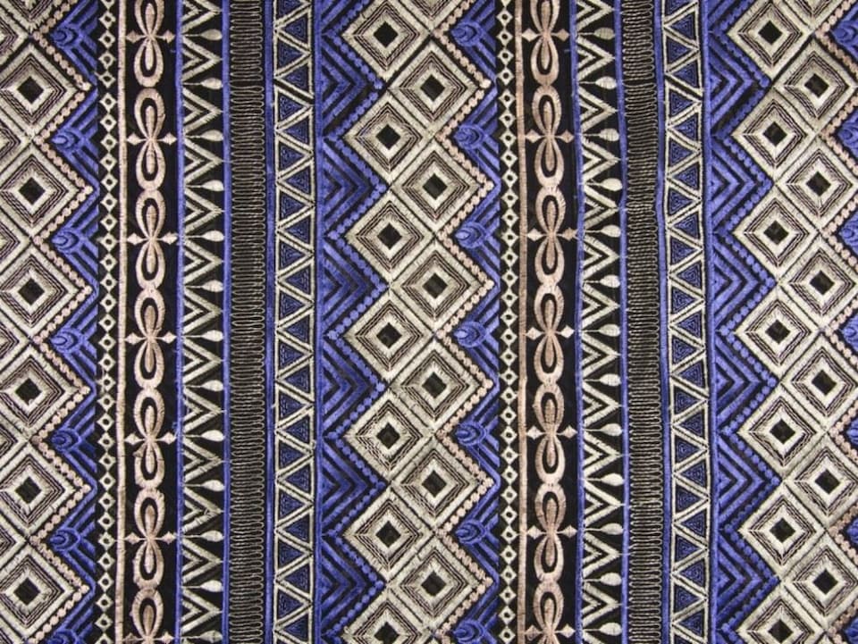 Blue Embroidered Lace Fabric for Dressmaking, 140cm / 55" Wide - per metre