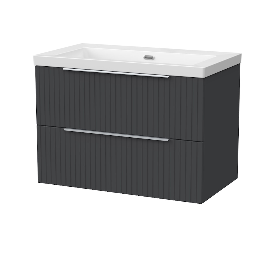 image 1 of Balterley Callingwood Contemporary Wall Hung 2 Drawer Vanity Unit with 0 Tap Hole Fireclay Basin , 800mm, Dark Grey