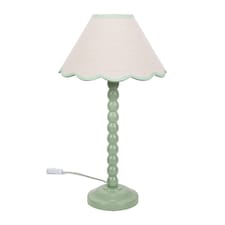ValueLights Bobbles Sage Green Table Lamp Green Trim Scallop Shade & Bulb | Green