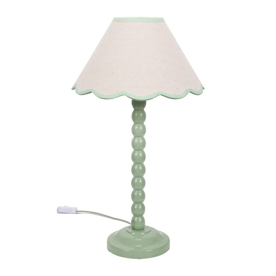 image 1 of ValueLights Bobbles Sage Green Table Lamp Green Trim Scallop Shade & Bulb | Green