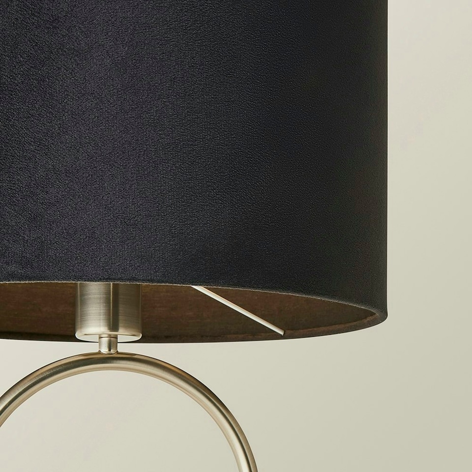 image 1 of ValueLights Antonia Black Velvet Drum Lamp Shade Brushed Chrome Oval Table Lamp Silver