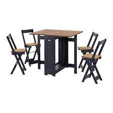 Santos Butterfly Dining Set - Navy Blue - Distressed Waxed Pine | Black | 5