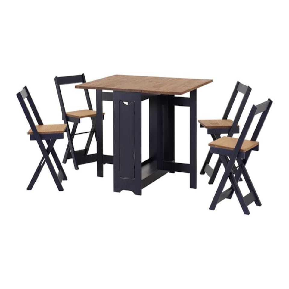 image 1 of Santos Butterfly Dining Set - Navy Blue - Distressed Waxed Pine | Black | 5