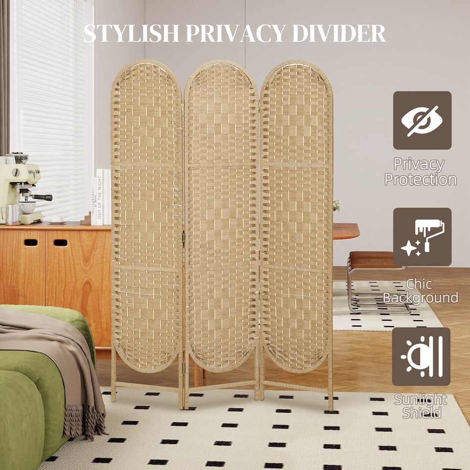 image 1 of HOMCOM 3-Panel Folding Freestanding Privacy Screen, Natural Wood Finish