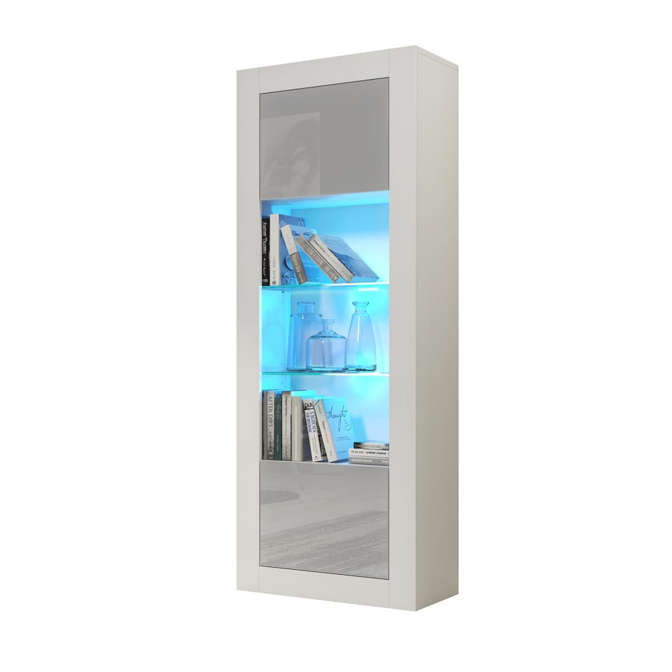 image 1 of Display Cabinet Bookcase Sideboard Storage Cabinet Cupboard Grey High Gloss LED 170cm