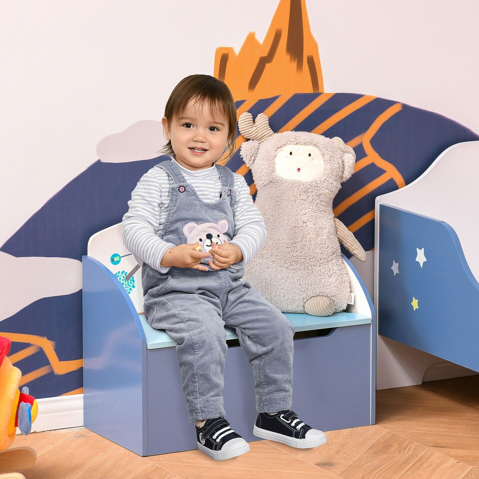 image 1 of HOMCOM Kids Wooden Toy Box Children Storage Chest Bench Organiser Bedroom Blue