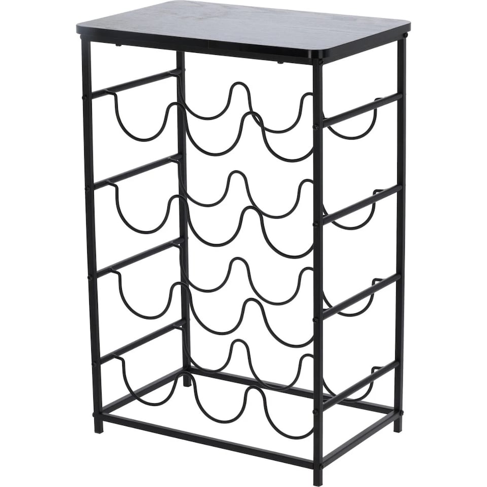 image 1 of 12 Bottle Wine Rack Shelf Freestanding Metal Frame Wooden Top Display Stand | Grey | Grey