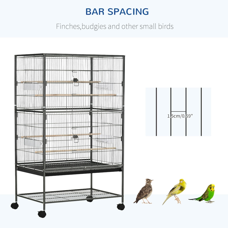 image 1 of PawHut Large Bird Cage Budgie Cage for Finch Canaries Parrot with Stand Grey