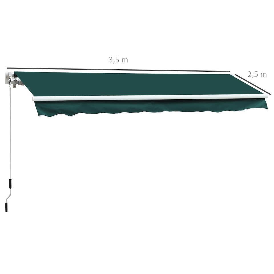 image 1 of Outsunny Garden Sun Shade Canopy Retractable Awning, 3.5 x 2.5m, Dark Green | Green | 1